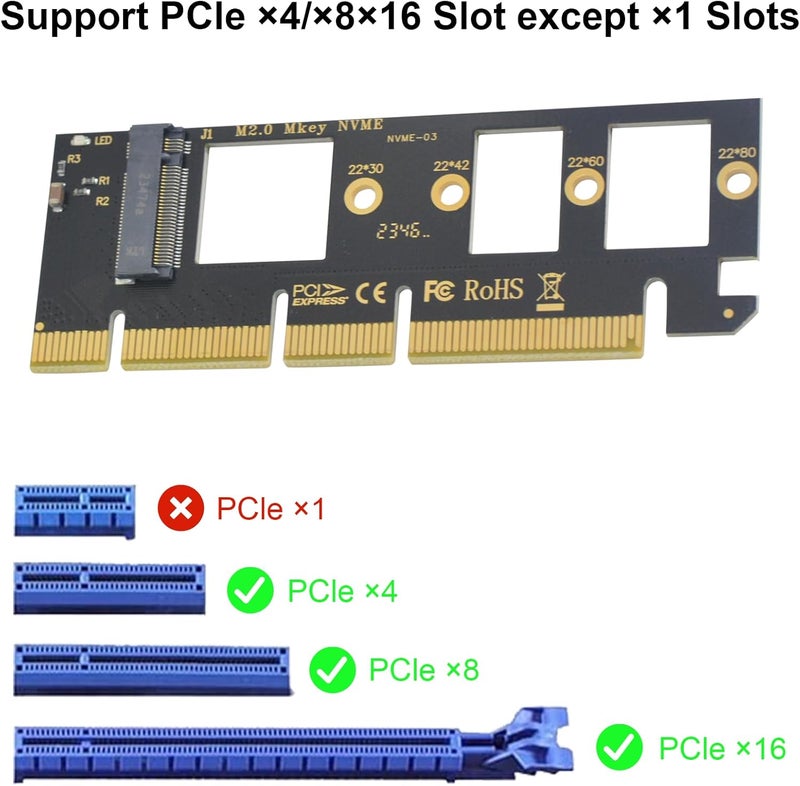 Poyiccot M.2 NVME to PCIe 4.0 x16 Adapter, PCI-e M.2 NVME Expansion Card, Support PCIE Protocol 4X 8X 16X Slots for M.2 SSD 2280, 2260, 2242, 2230 - Image 2